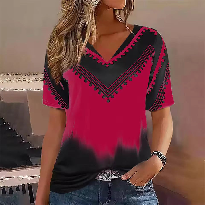 Women’s T-Shirt - Oversized Fit - Cotton - V-Neck - Stripe Gradient Print