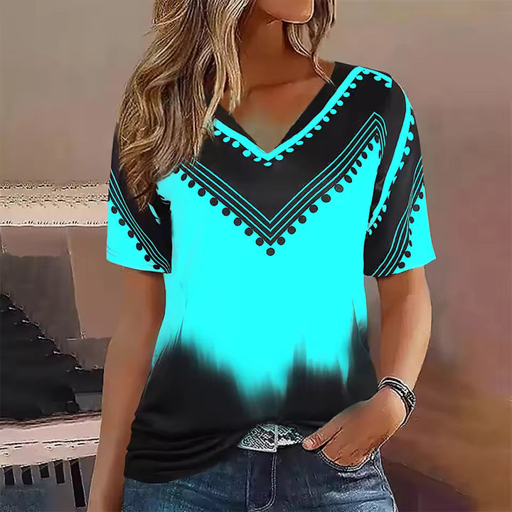 Women’s T-Shirt - Oversized Fit - Cotton - V-Neck - Stripe Gradient Print