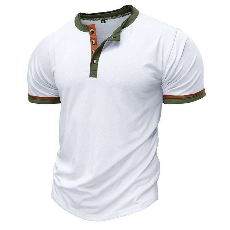 Men’s Henley Shirt - Cotton - Regular Fit - Short Sleeve - Contrast Trim