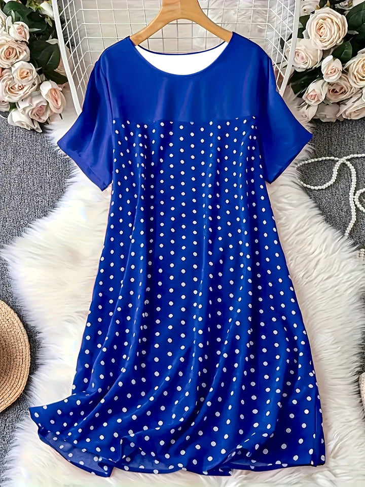 Women’s A-Line Dress – Polka Dot – Knee Length – Short Sleeve – Casual Fit