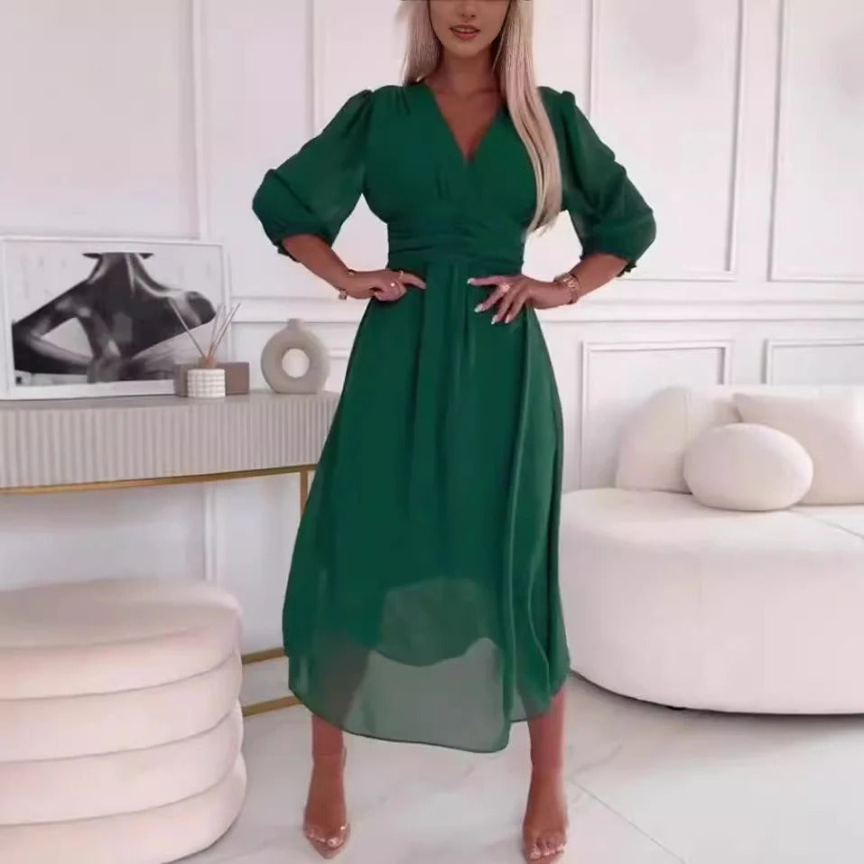 Women’s Maxi Dress – V-Neck – Long Sleeve – Flowy Silhouette