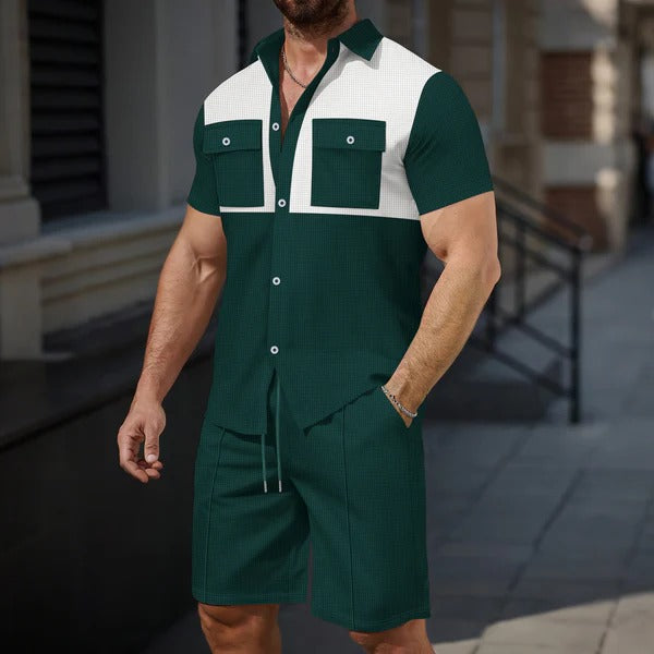 Men’s Casual Shorts Set – Cotton – Regular Fit – Contrast Detail – Chest Pockets