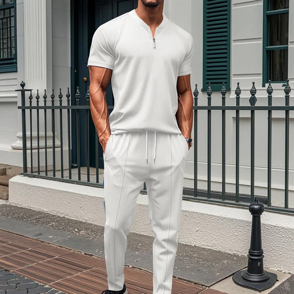 Men’s Fitness Set - Slim Fit - Stretch Fabric - Zipper Top & Elastic Pants