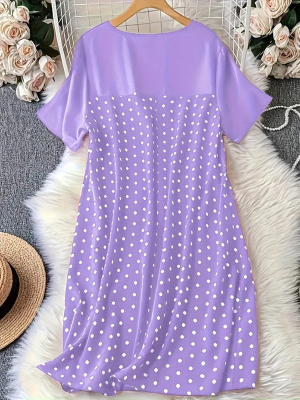 Women’s A-Line Dress – Polka Dot – Knee Length – Short Sleeve – Casual Fit