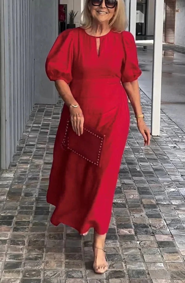 Women’s Maxi Dress – Flowing Fit – Puff Sleeves – Lightweight Elegant Drape