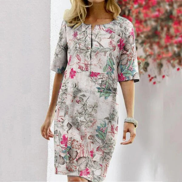 Women’s Shift Dress – Tropical Print – Relaxed Fit – Knee Length – Breathable Fabric