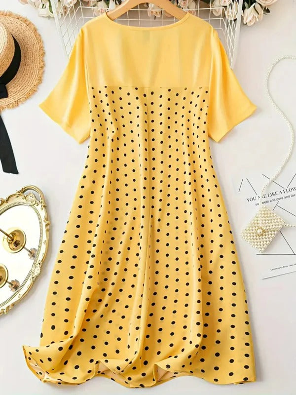 Women’s A-Line Dress – Polka Dot – Knee Length – Short Sleeve – Casual Fit