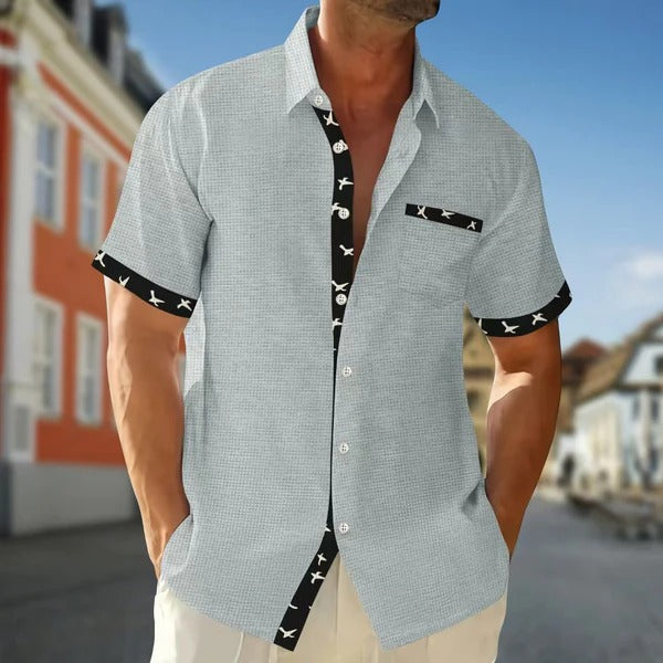 Men’s Short Sleeve Shirt – Regular Fit – Cotton – Contrast Trim – Chest Pocket – Button Front