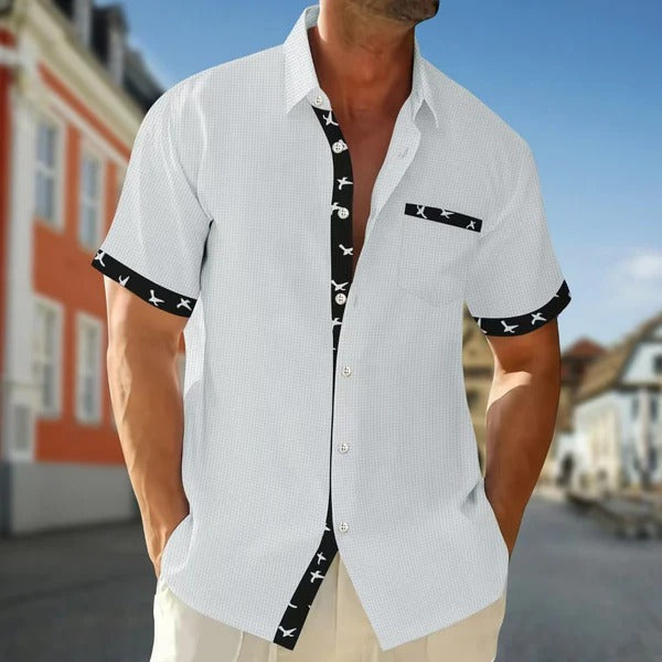 Men’s Short Sleeve Shirt – Regular Fit – Cotton – Contrast Trim – Chest Pocket – Button Front