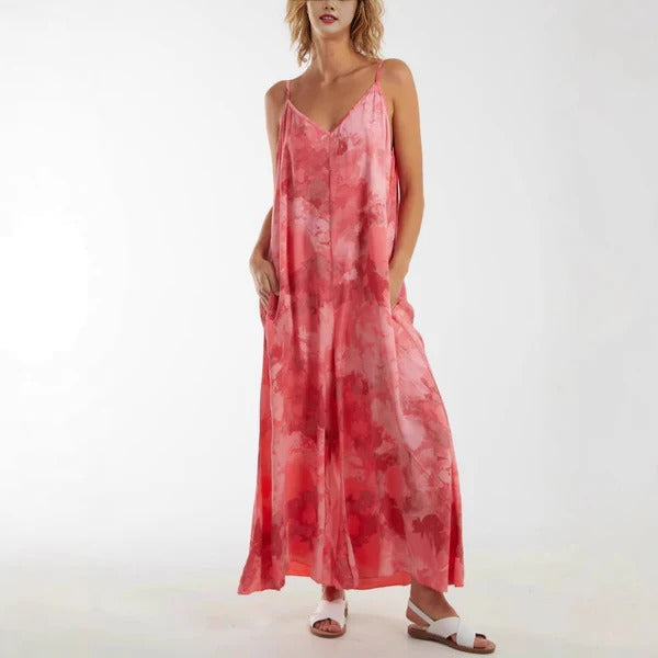 Women’s Maxi Dress – Flowing Fit – Adjustable Straps – V-Neck – Breathable Blend