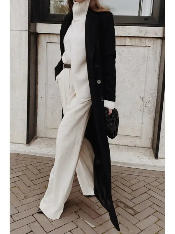 Women’s Wool Coat - Tailored Fit - Full Length - Double Breasted Notched Lapel