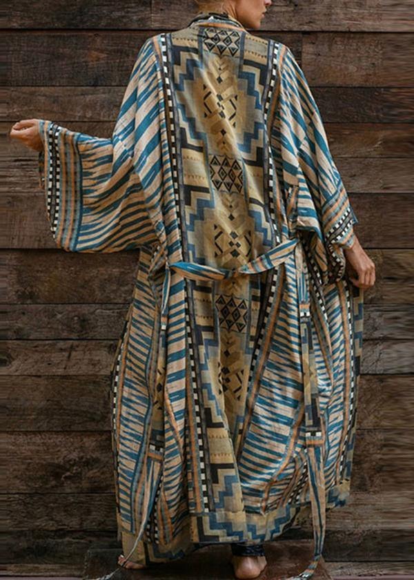 Women’s Bohemian Dress – Flowing Fit – Kimono Sleeve – Belted Waist – Geometric Print