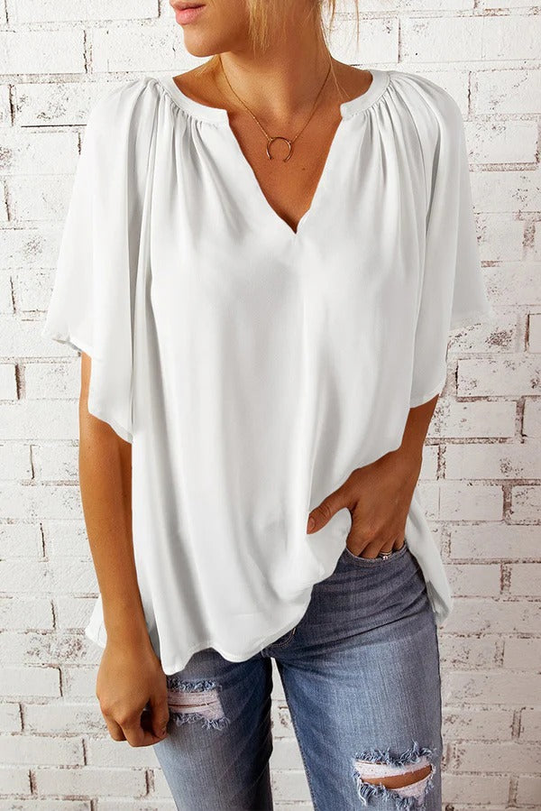 Women’s Blouse – Relaxed Fit – V-Neck – Lightweight – Short Sleeve Casual Style