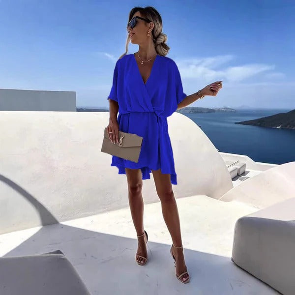 Women’s Wrap Dress – Deep V-Neck – Flutter Hem – Relaxed Fit – Lightweight Fabric