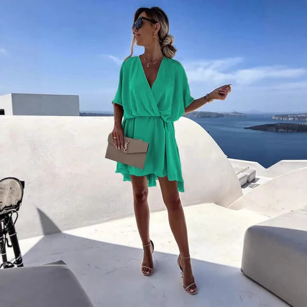 Women’s Wrap Dress – Deep V-Neck – Flutter Hem – Relaxed Fit – Lightweight Fabric