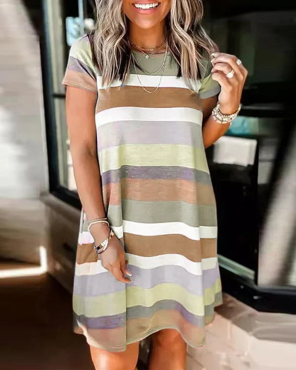 Women’s Casual Dress – Soft Knit – Relaxed Fit – Short Sleeve – A-Line – Knee Length