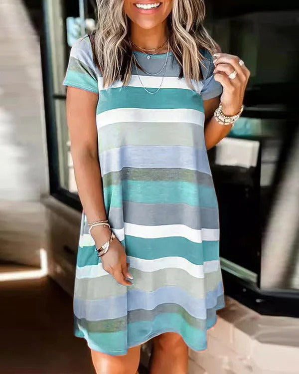 Women’s Casual Dress – Soft Knit – Relaxed Fit – Short Sleeve – A-Line – Knee Length