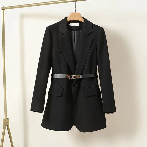 Women’s Blazer - Tailored Fit - Belted Waist - Single Button - Classic Lapel Design