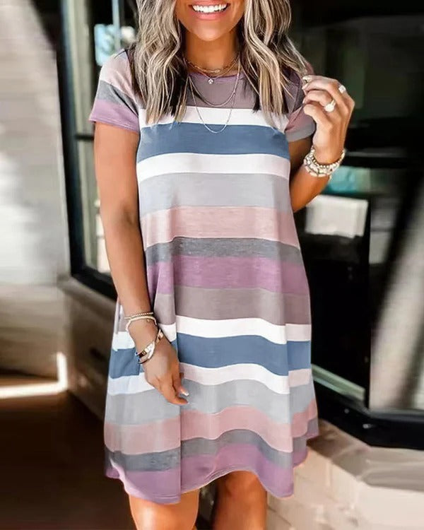 Women’s Casual Dress – Soft Knit – Relaxed Fit – Short Sleeve – A-Line – Knee Length