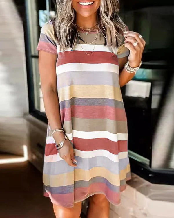 Women’s Casual Dress – Soft Knit – Relaxed Fit – Short Sleeve – A-Line – Knee Length