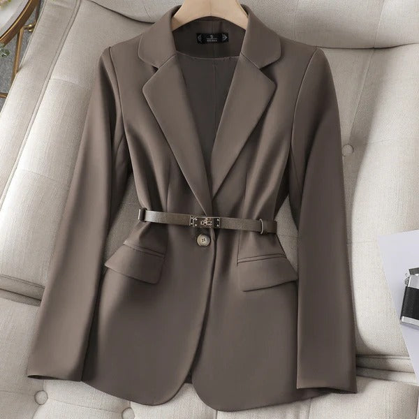Women’s Blazer - Tailored Fit - Belted Waist - Single Button - Classic Lapel Design