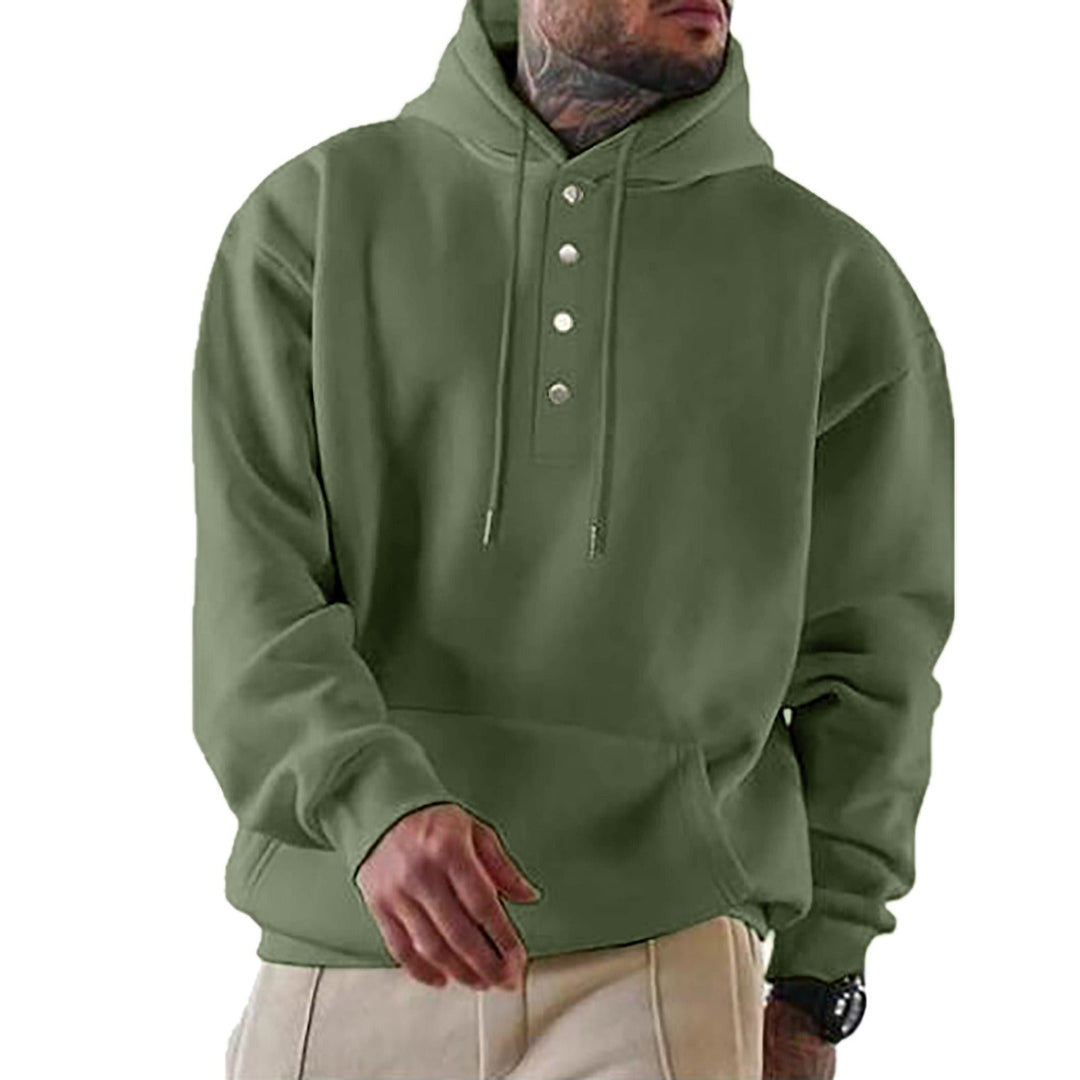 Men’s Hooded Sweatshirt – Fleece – Loose Fit – Snap Placket – Ribbed Cuffs