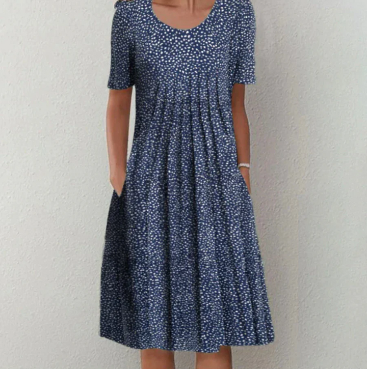 Women’s Midi Dress – A-Line Fit – Breathable Blend – Short Sleeve – Floral Print