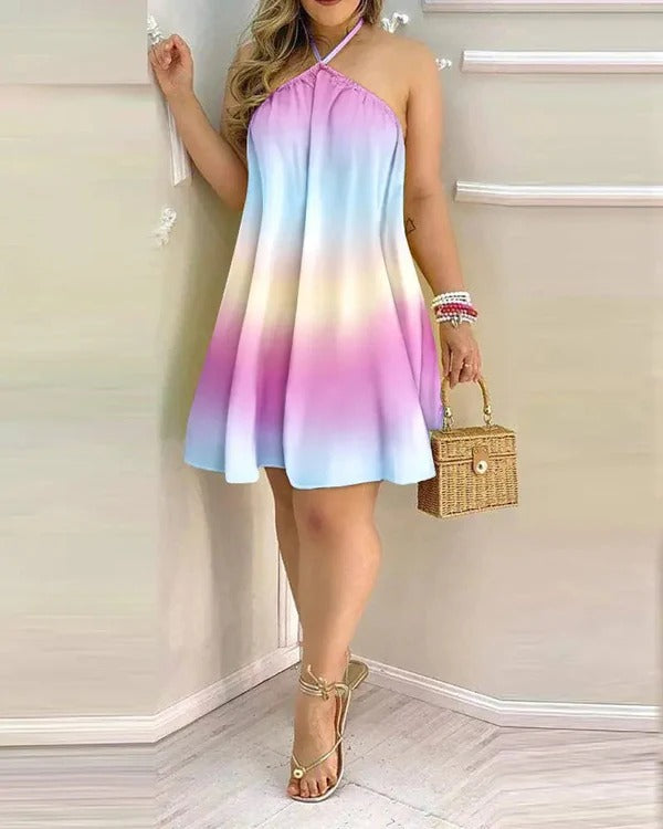 Women’s Halter Mini Dress – A-Line Fit – Floral Print – Cotton