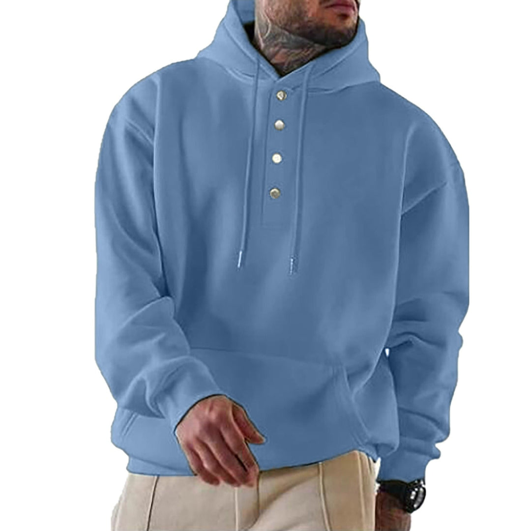Men’s Hooded Sweatshirt – Fleece – Loose Fit – Snap Placket – Ribbed Cuffs