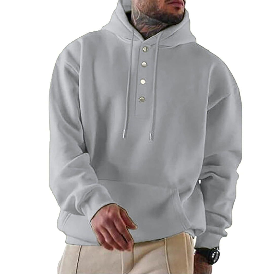 Men’s Hooded Sweatshirt – Fleece – Loose Fit – Snap Placket – Ribbed Cuffs