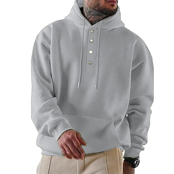 Men’s Hooded Sweatshirt – Fleece – Loose Fit – Snap Placket – Ribbed Cuffs