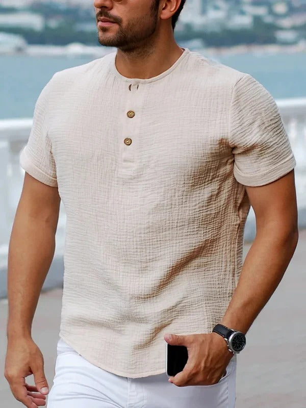 Men’s Henley T-Shirt – Soft Knit – Regular Fit – Short Sleeve – Button Neck Casual