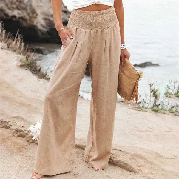Women’s Wide-Leg Trousers – High Waist – Relaxed Fit – Lightweight Linen Comfort