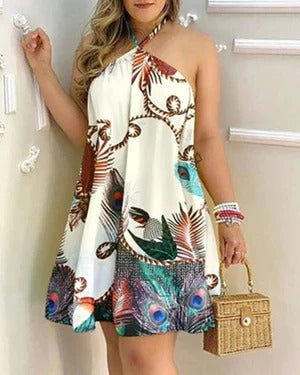 Women’s Halter Mini Dress – A-Line Fit – Floral Print – Cotton