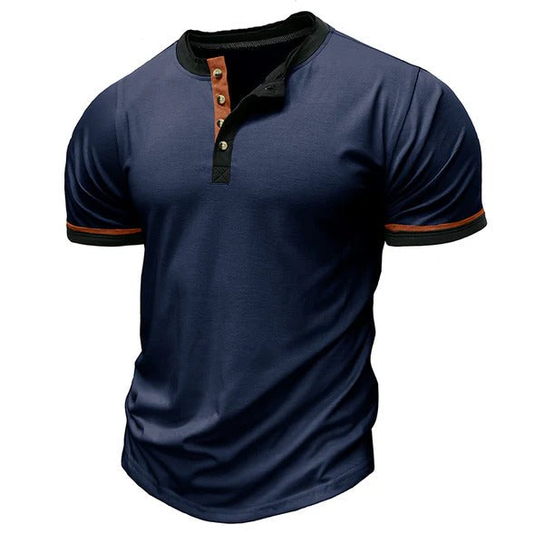 Men’s Henley Shirt - Cotton - Regular Fit - Short Sleeve - Contrast Trim