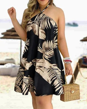 Women’s Halter Mini Dress – A-Line Fit – Floral Print – Cotton