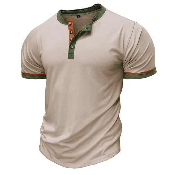 Men’s Henley Shirt - Cotton - Regular Fit - Short Sleeve - Contrast Trim