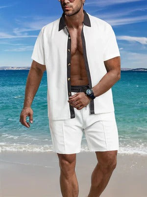 Men’s Shirt and Shorts Set - Relaxed Fit - Cotton Blend - Short Sleeve Button-Down