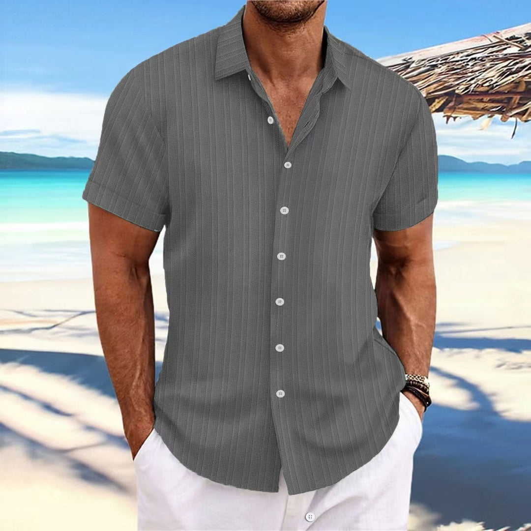 Men’s Button-Up Shirt – Jacquard Texture – Relaxed Fit – Short Sleeve Casual Style