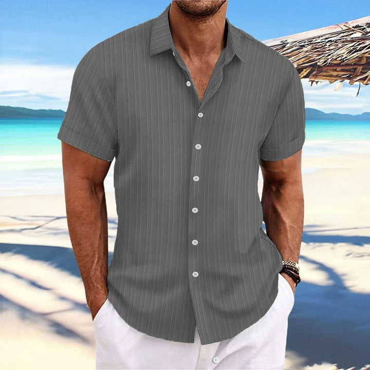 Men’s Button-Up Shirt – Jacquard Texture – Relaxed Fit – Short Sleeve Casual Style