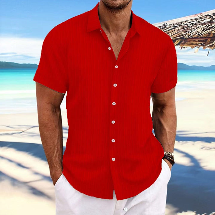 Men’s Button-Up Shirt – Jacquard Texture – Relaxed Fit – Short Sleeve Casual Style