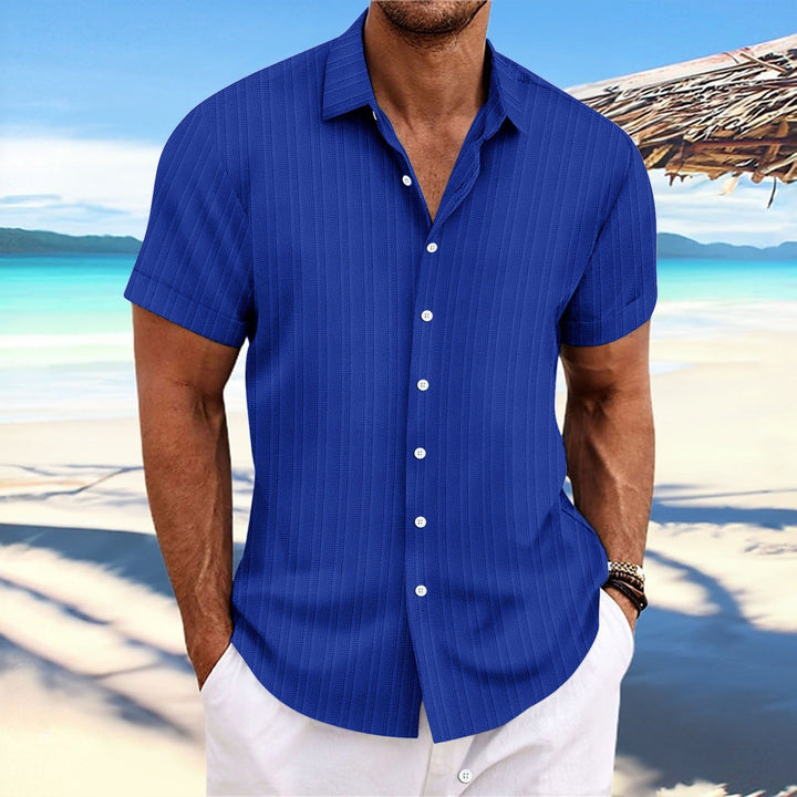 Men’s Button-Up Shirt – Jacquard Texture – Relaxed Fit – Short Sleeve Casual Style