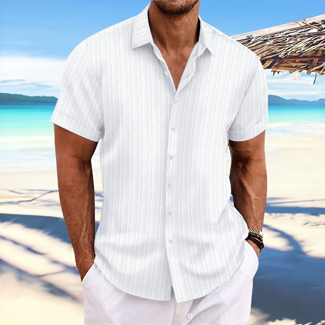 Men’s Button-Up Shirt – Jacquard Texture – Relaxed Fit – Short Sleeve Casual Style