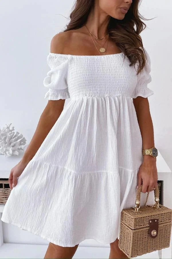 Women’s Off-Shoulder Dress – Relaxed Fit – Ruffle Detail – Breathable Blend