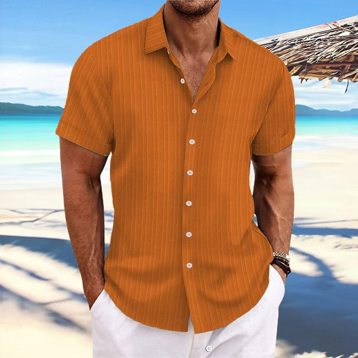 Men’s Button-Up Shirt – Jacquard Texture – Relaxed Fit – Short Sleeve Casual Style