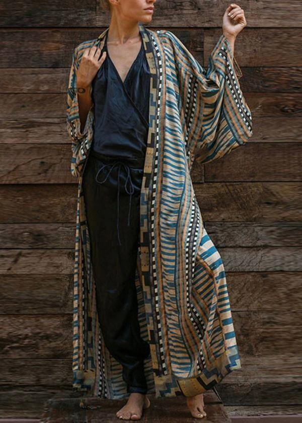 Women’s Bohemian Dress – Flowing Fit – Kimono Sleeve – Belted Waist – Geometric Print