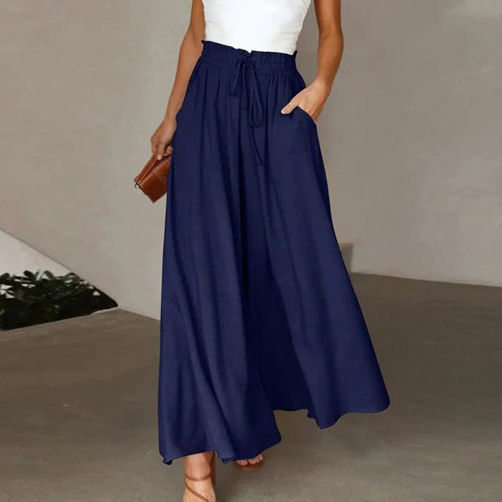 Women’s Wide-Leg Pants – High Waist – Breathable Cotton – Drawstring Waist – Full Length