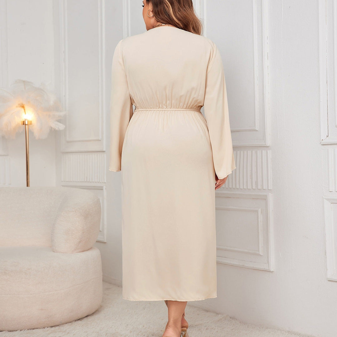 Women’s Midi Dress – Elegant Fit – Wrap Waist – V-Neck – Asymmetric Hem