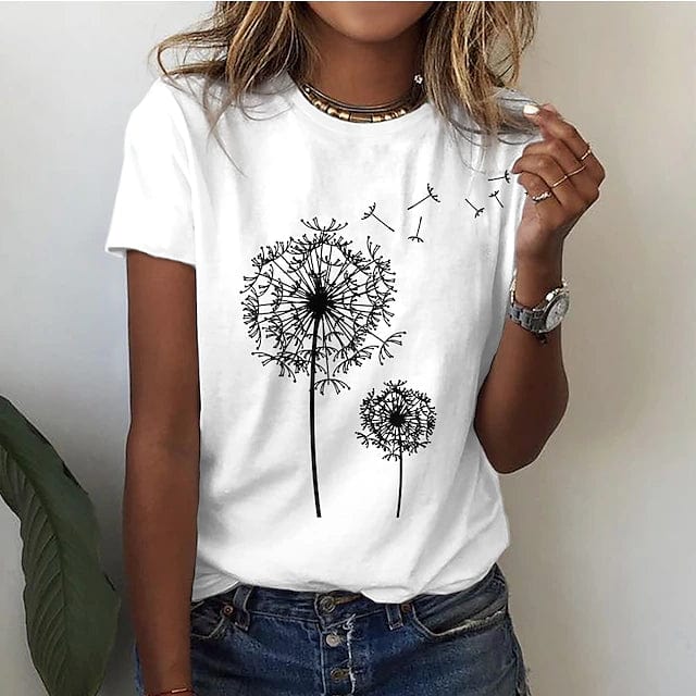 Women's T-Shirt - Cotton Blend - Short Sleeve - Round Neck - Casual Printed Design