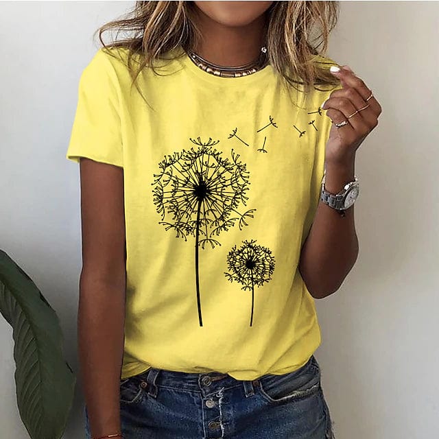 Women's T-Shirt - Cotton Blend - Short Sleeve - Round Neck - Casual Printed Design